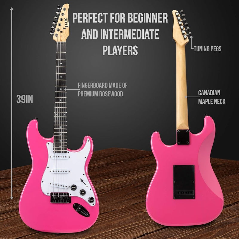 LyxPro CS 39” Electric Guitar Kit for Beginner, Intermediate & Pro Players with Guitar, Amp Cable, 6 Picks & Learner’s Guide | Solid Wood Body, Volume/Tone Controls, 5-Way Pickup - Pink - Image 3
